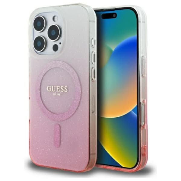 Guess IML Glitter Gradient MagSafe - iPhone 16 Pro cover (lyserød)