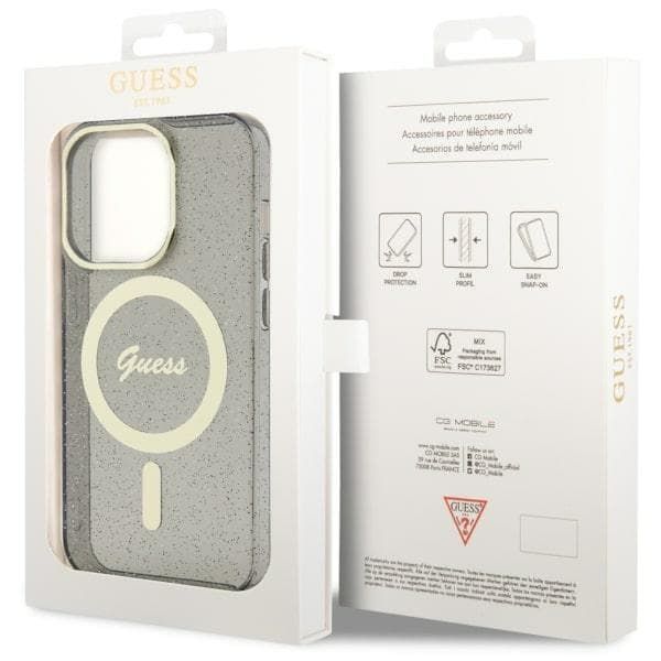 Guess GUHMP14XHCMCGK iPhone 14 Pro Max 6,7 sort/sort hårdt cover Glitter Guld MagSafe