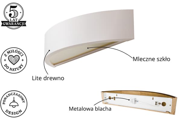 Trävägglampa LEJA Halvplafond Vit Matt