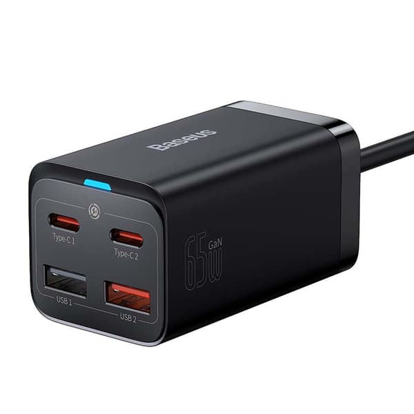 Baseus GaN3 Pro Vægoplader, 2x USB-C, 2x USB, 65W (Sort)