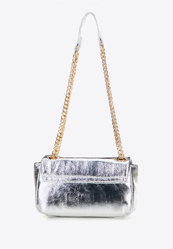 Wittchen Dam Mini Crossbody-väska i Glansig Silver Ekoläder