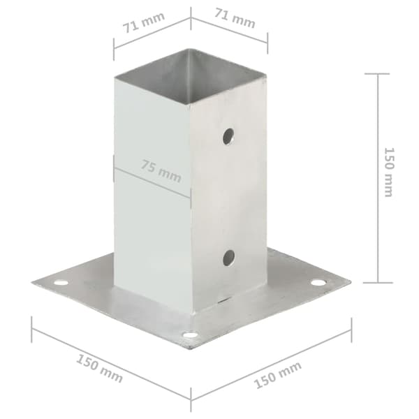 vidaXL Stolpsocklar, 4 st, galvaniserad metall, 71 mm