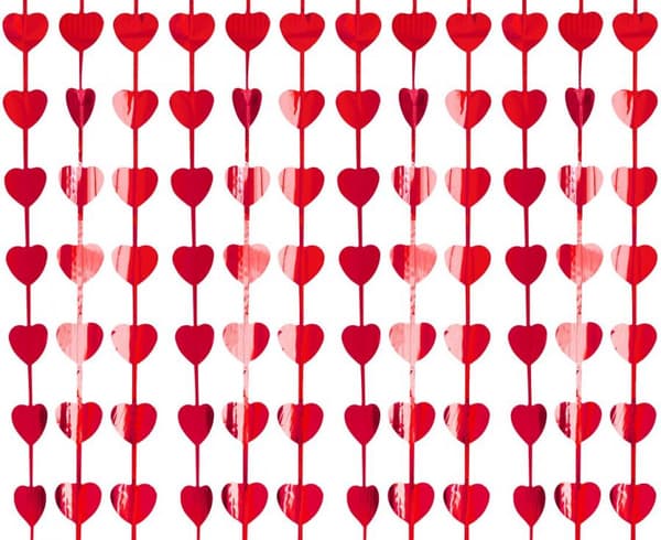 Rødt METALLISK HJERTE Gardin Valentinsdag 2x1m