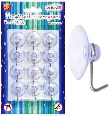 Sugkopp med krok 2,5 cm, 12-pack