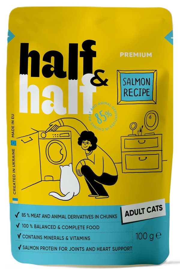 Half&Half | Våtfoder för katter | 100 g påse - Vuxen | Lax i gelé 100 g