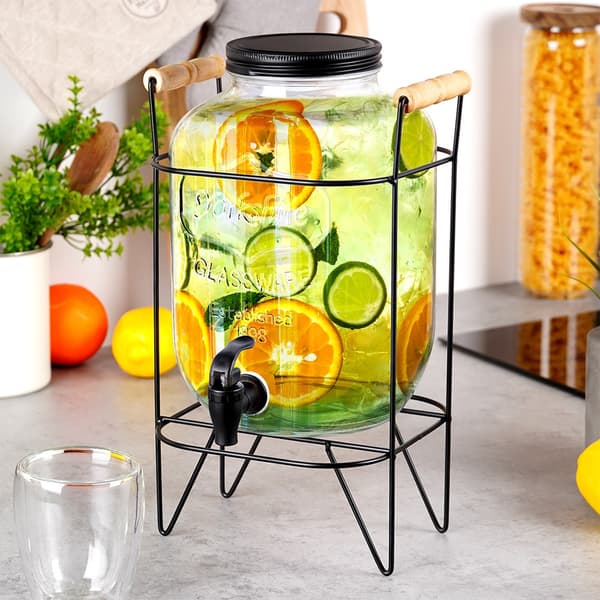 Juomapurkki hanalla ja mustalla telineellä 5,5 l