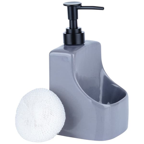 Sæbedispenser med svampebeholder og svamp keramisk grå 400 ml
