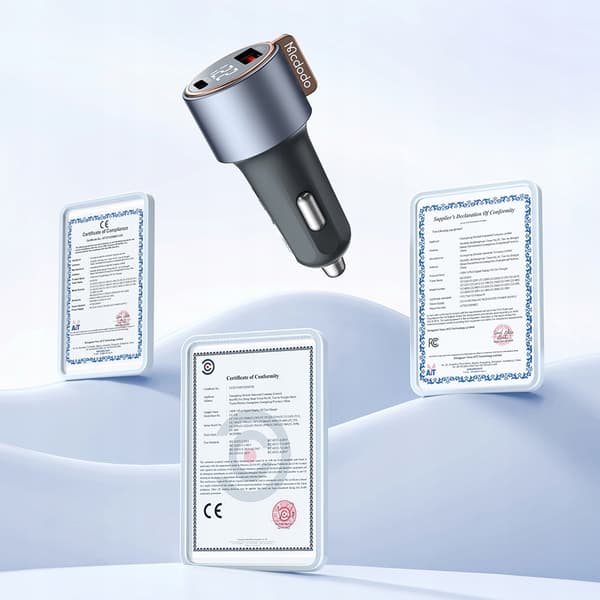 MCDODO KRAFTFULD HURTIG BILOPLADER MED 2X USB-MÅLERE USB-C 75W LED