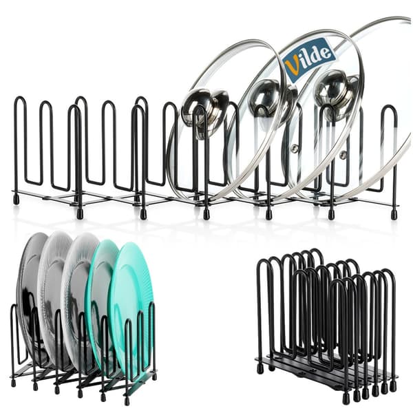 Stativ til låg og tallerkener metal sort foldbart 8-74 cm