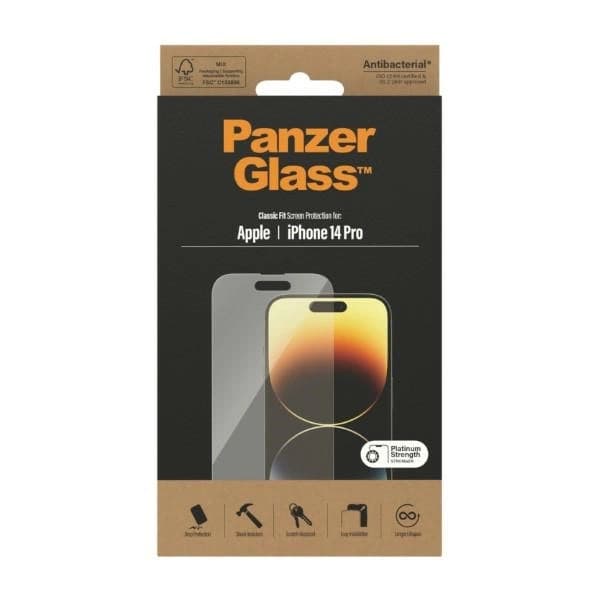 PanzerGlass Classic Fit antibakterielt glas til iPhone 14 Pro