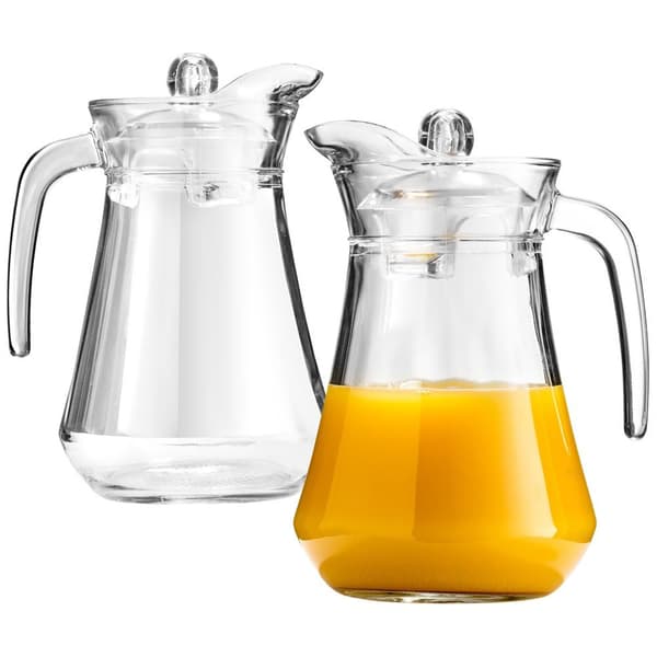 Glaskande til drikkevarer med hank og låg sæt 2 stk. 2x1,4 l