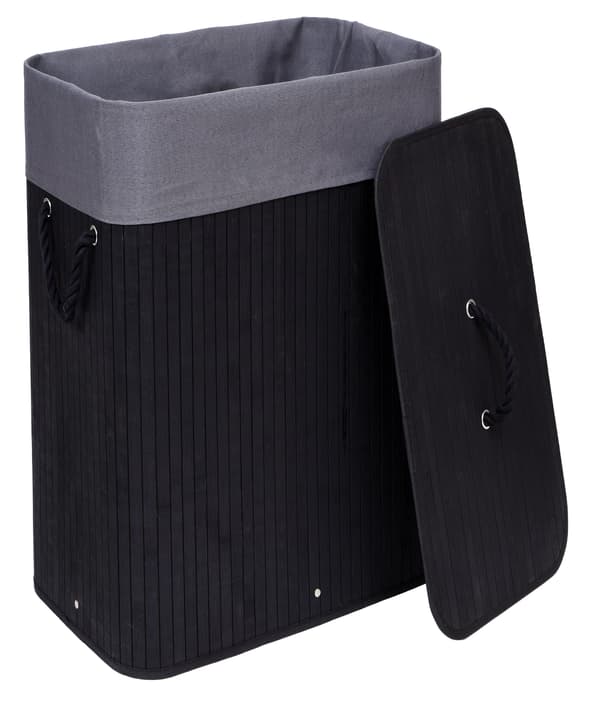 Bambu tvättkorg med lock 80L svart och grå