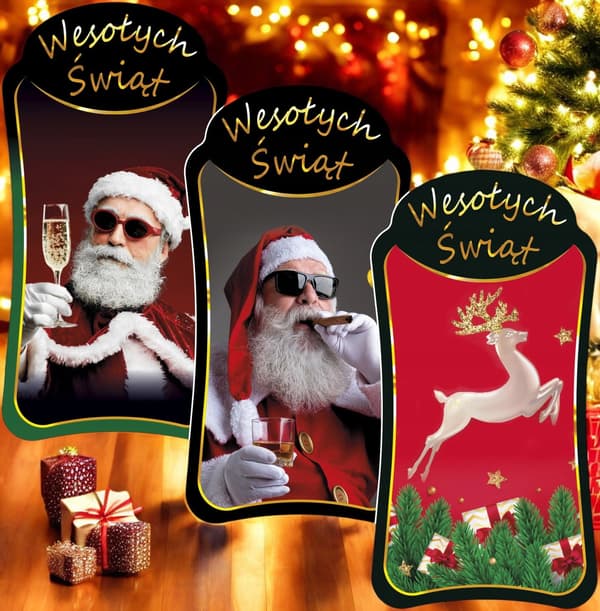 10x PREMIUM JULETIKETTER för likörflaskor JULKLAPP
