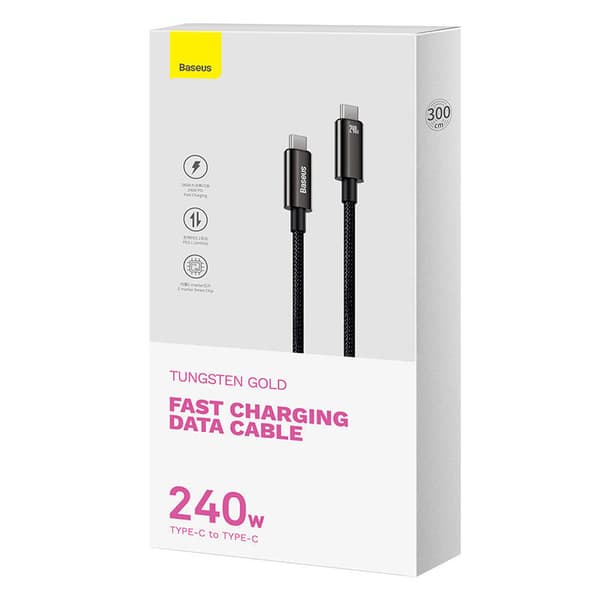 Baseus Tungsten Gold 240W USB-C - USB-C -kaapeli 3m (musta)
