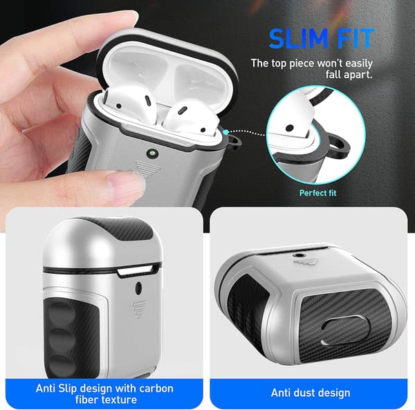 HÅRDT SILIKONEETUIS TIL AIRPODS 1/2 SØLV SORT