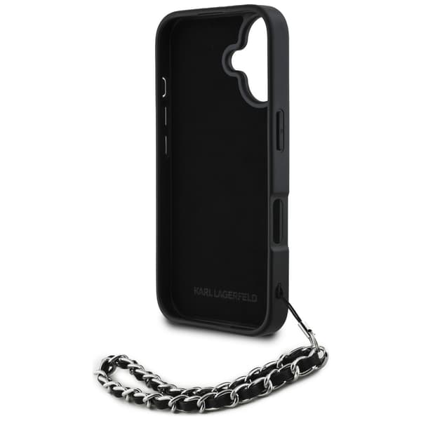 Karl Lagerfeld Saffiano Krystal Etui med Kæde til iPhone 16 Sort