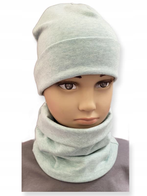 Set Hatt + Halsduk barnset storlek 52-56 dubbel mint melange