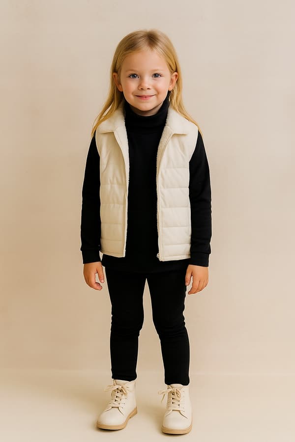 Varm børne-T-SHIRT MED PULLT HALS 128, SORT, højhalset bluse