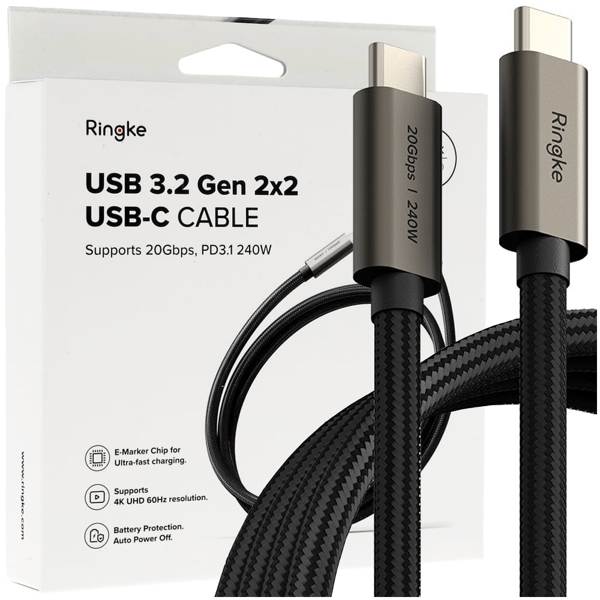 RINGKE USB 3.2 GEN 2X2 TYP-C KABEL PD240W 100CM SVART