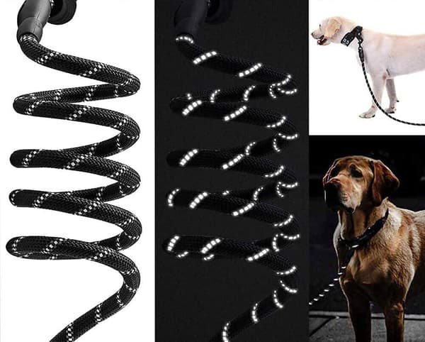 Starkt, reflekterande hundkoppel KOBE 3m svart