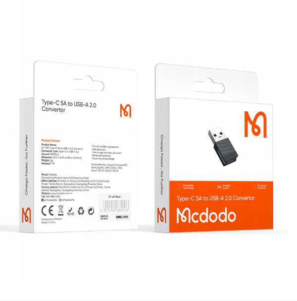 MCDODO ADAPTER USB-A TIL USB-C TIL USB HURTIGOPLADNING 5A OTG