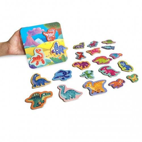 MAGNETISKT SET MED DINOSAURIER MED BRÄDJEMAGNETER PUSSEL ROTER KAFER