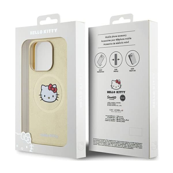 Hello Kitty Läderfodral med Kitty-huvud och MagSafe - iPhone 15 Pro (Guld)