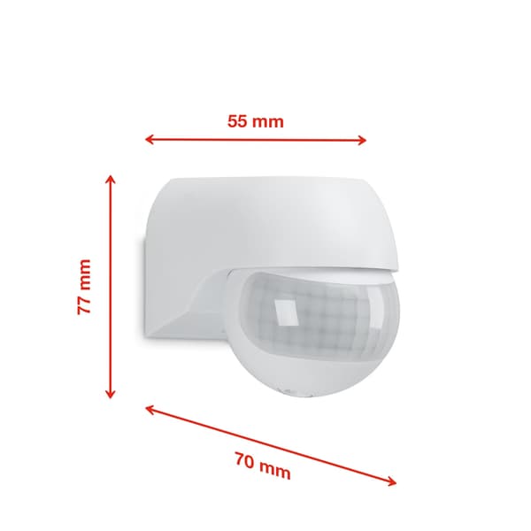 RÖRELSE- OCH SKYMNINGSSENSOR 180° - UTOMHUS - IP44 - VIT - SENSOR 12m
