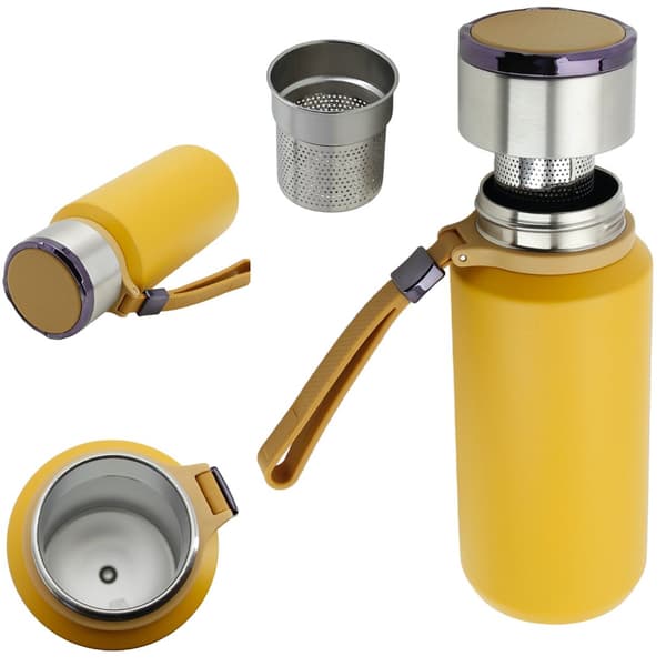 Termokrus i stål, 650 ml, til kaffe, te, vand + si