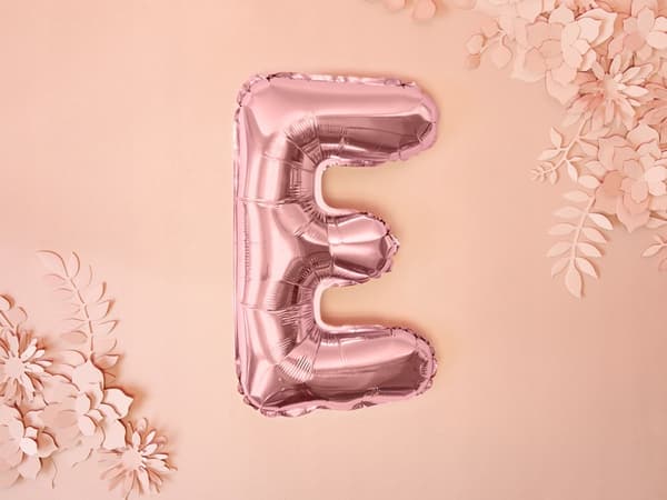 Folieballong med bokstaven "E", 35 cm, roséguld