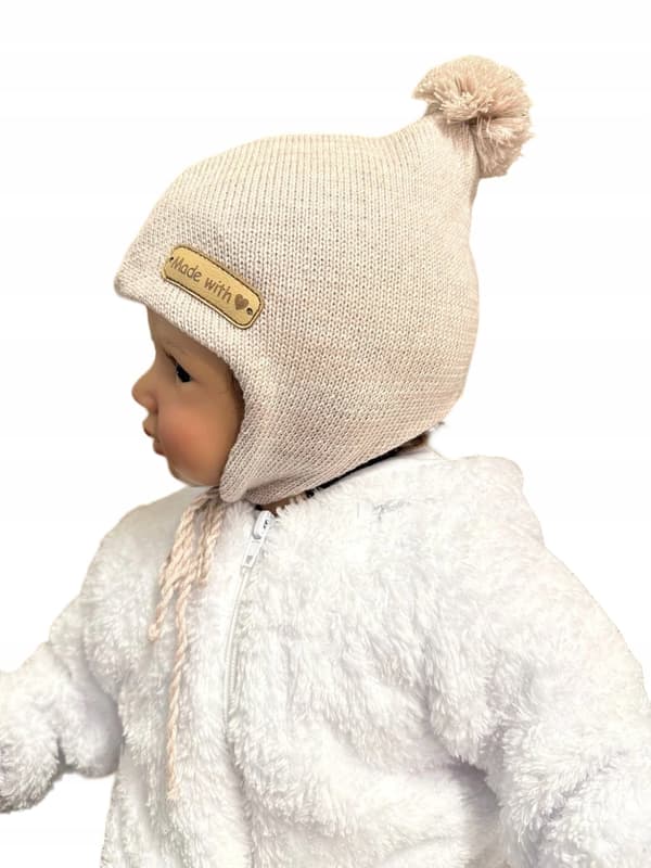 BABYHUE 40-42 DOBBELT KNUTTEDE POMPON Forår Efterår DIRTY PINK