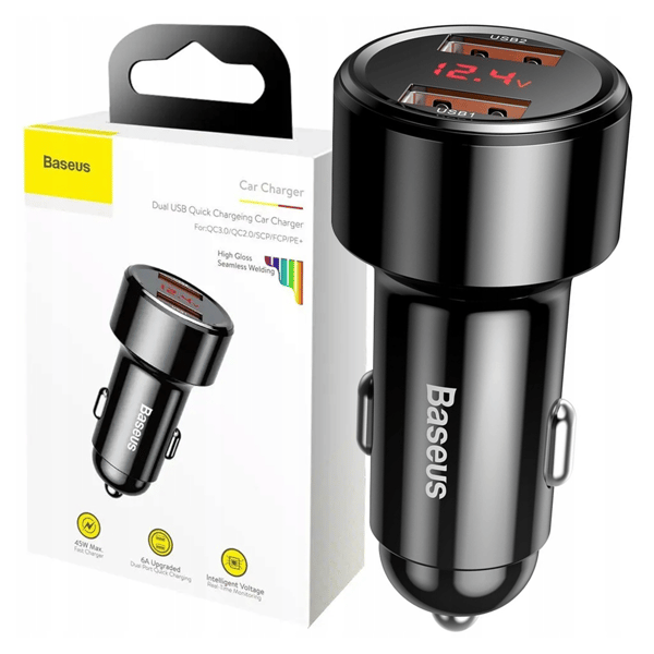 Baseus Magic -autolaturi 2x USB QC 3.0 45W (musta)