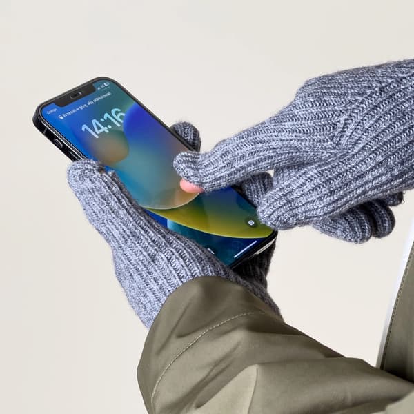 Flettede telefonhandsker med fingerudskæringer - grå