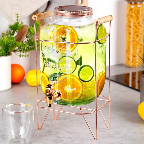 Drikkebeholder med tap og guldstativ 5,5 l
