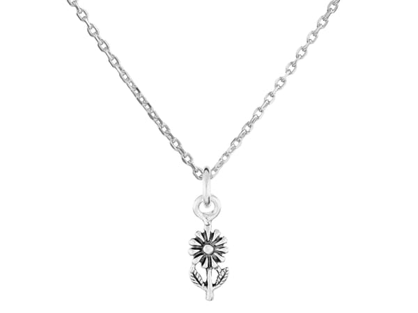 Kort sølv minimalistisk oxideret blomsterhalskæde 35