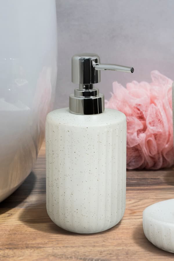 Dispenser för flytande tvål 400 ml vit silver keramik med indisk pump