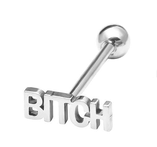 Silver tungpiercing - BITCH - KJ-001 1.6/16/5