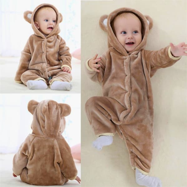Brun bamse-onesie-pyjamaskostume til baby 90: 75-85 cm