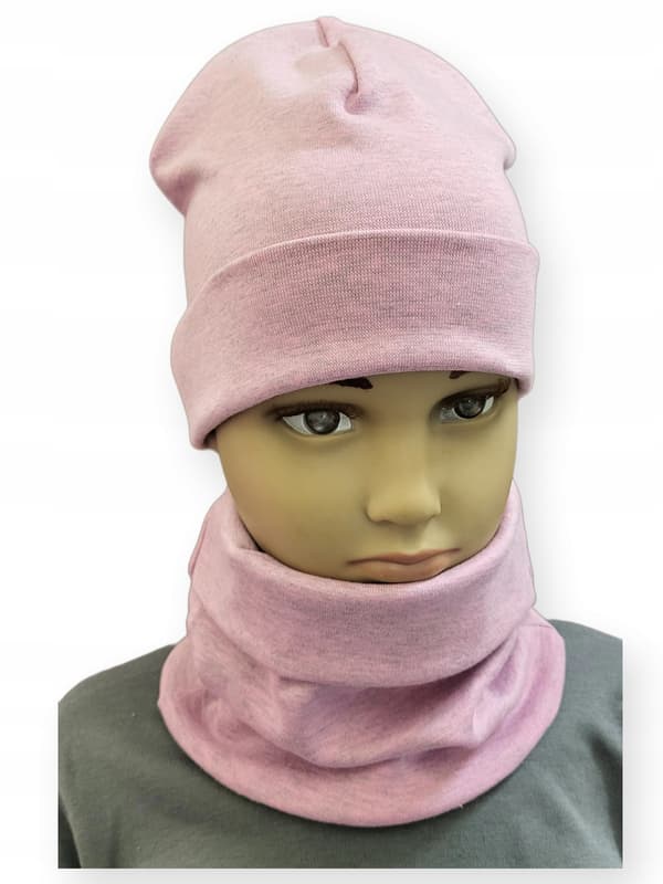 Set Hatt + Halsduk barnset storlek 52-56 dubbel Rosa Melang