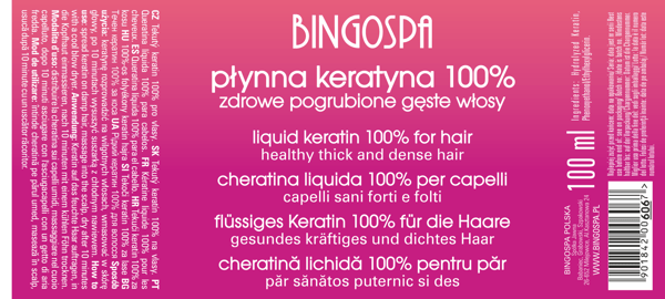 Nestemäinen hiuskeratiini 100% BINGOSPA