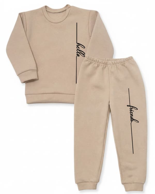Barnträningsset WARM 122 tvådelat med tryck BEIGE