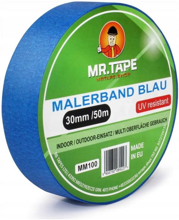 Blå maskeringstejp 30mm / 50m MR.TAPE PAPPER MASKERINGSTEJP UV 30
