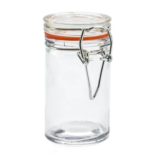 Patentosuljettu lasipurkki klipsillä 70 ml