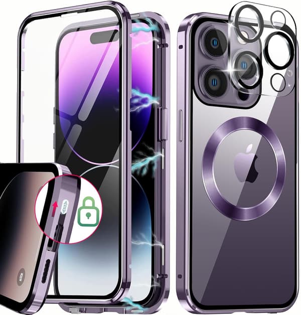 BUMPER ETUI TIL APPLE IPHONE 14 PRO MAX LILLA RAMME GLAS KAMERA