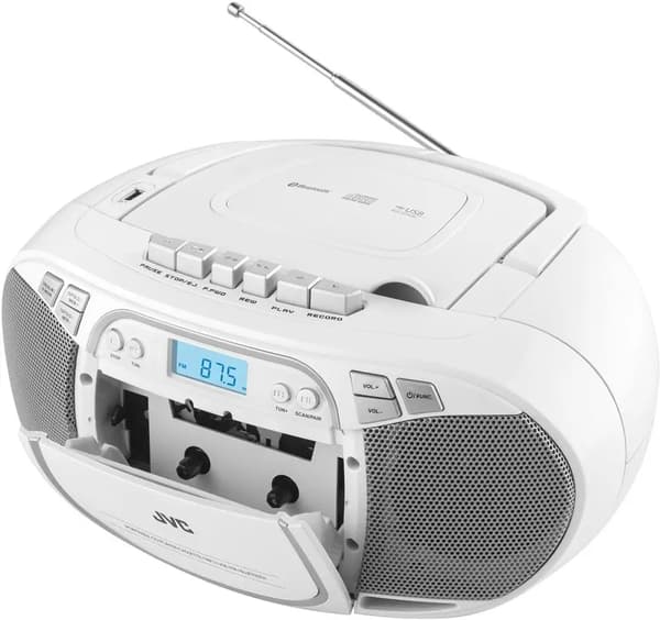 JVC RC-E451W CD-soitin kasettisoittimella, valkoinen, USB, Bluetooth
