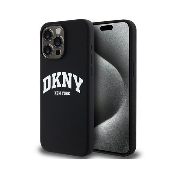 DKNY Liquid Silicone White Printed Logo MagSafe - iPhone 13 Pro Max -kotelo (musta)