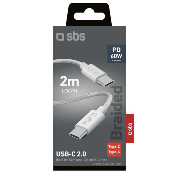 SBS TECABLETISSUETCC2G Kaapeli 2 x USB-C 2m 60W Virransyötöllä - Harmaa