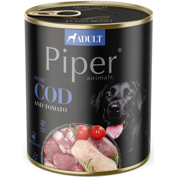 Vådfoder til hunde PIPER Torsk med tomat 800g