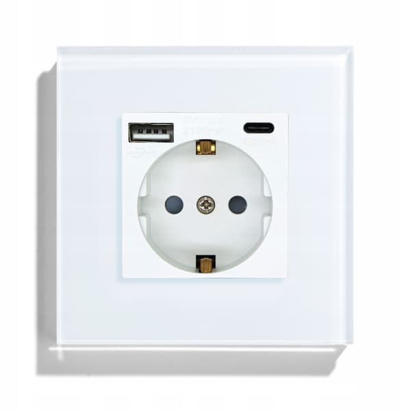 230V hvid stikkontaktindsats USB A C RTX SH oplader