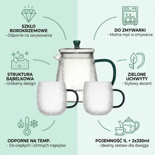 1L TEIGN + 2 GLAS 300 ML GRÖNT GLASÖRA